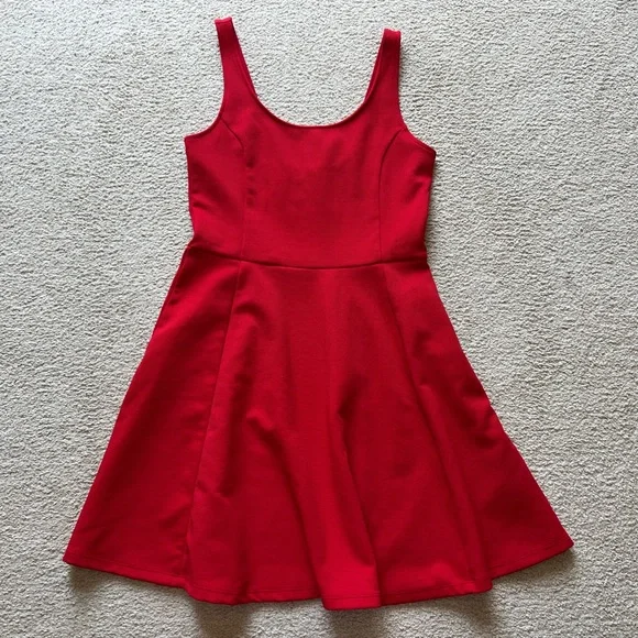 Divided H&M Sleeveless Red Skater Knit Sleeveless Ribbed A Line Dress Size  8 38